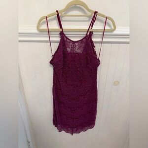 Lace Slip Mini Dress in Berry Plum